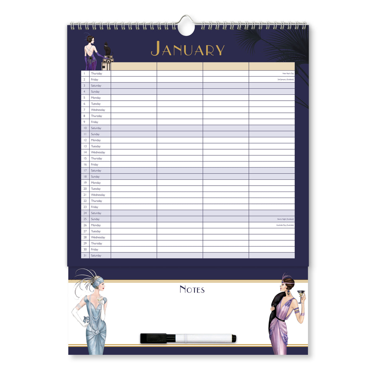 Claire Coxon Art Deco 2026 Family Organiser Wall Calendar