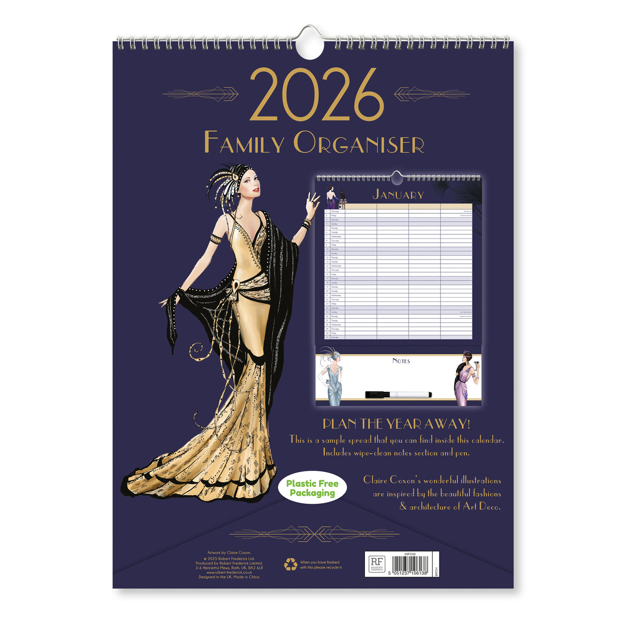 Claire Coxon Art Deco 2026 Family Organiser Wall Calendar
