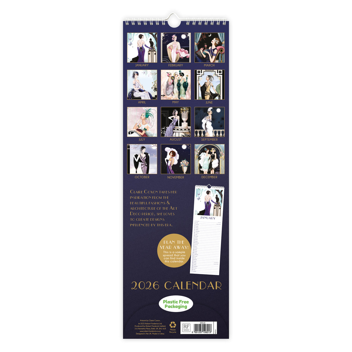 Claire Coxon Art Deco 2026 Slim Wall Calendar