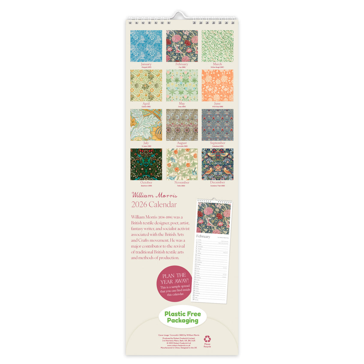 William Morris 2026 Slim Wall Calendar