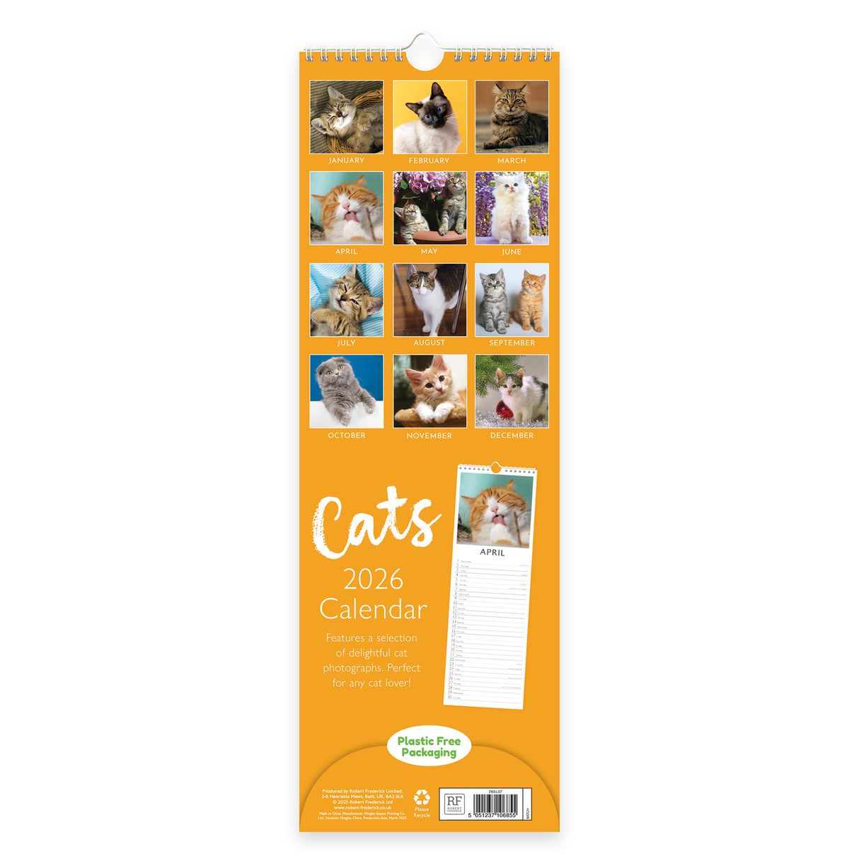 Cats Slim 2026 Wall Calendar