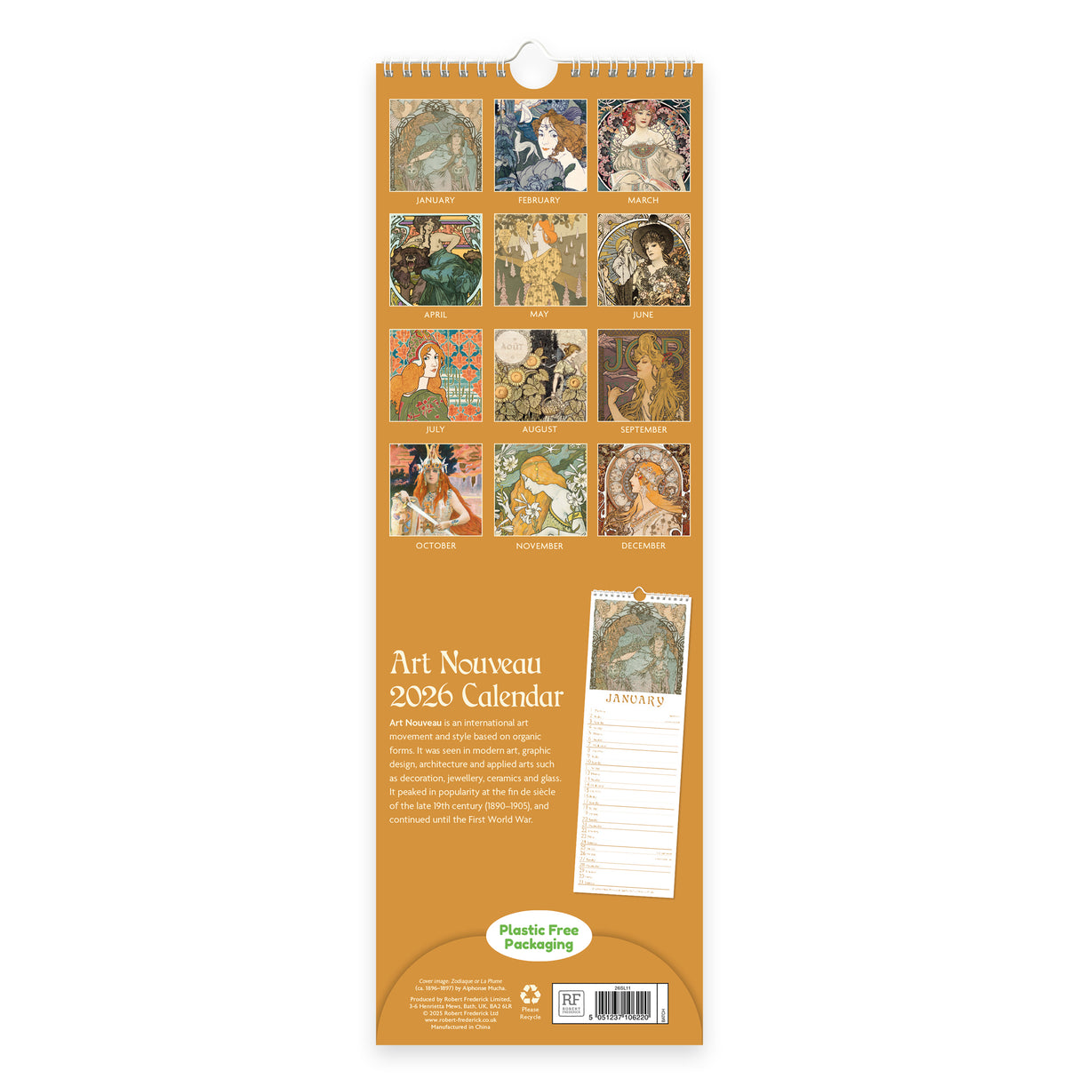 Art Nouveau Slim 2026 Wall Calendar