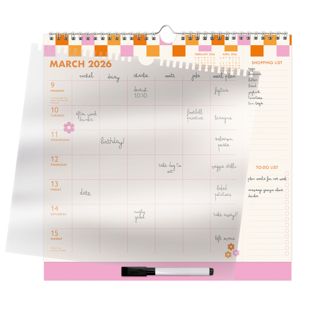 2026 Family Calendar – Colourful 5-Column Planner