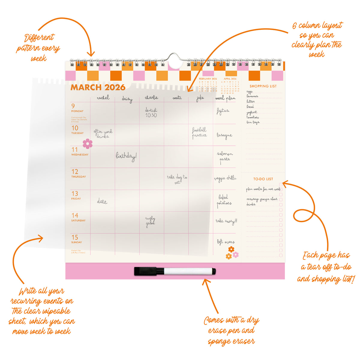 2026 Family Calendar – Colourful 5-Column Planner