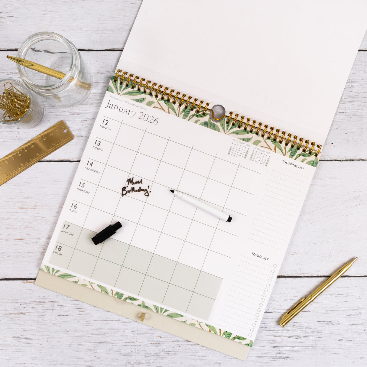 William Morris 2026 Family Calendar – 5 Column Planner