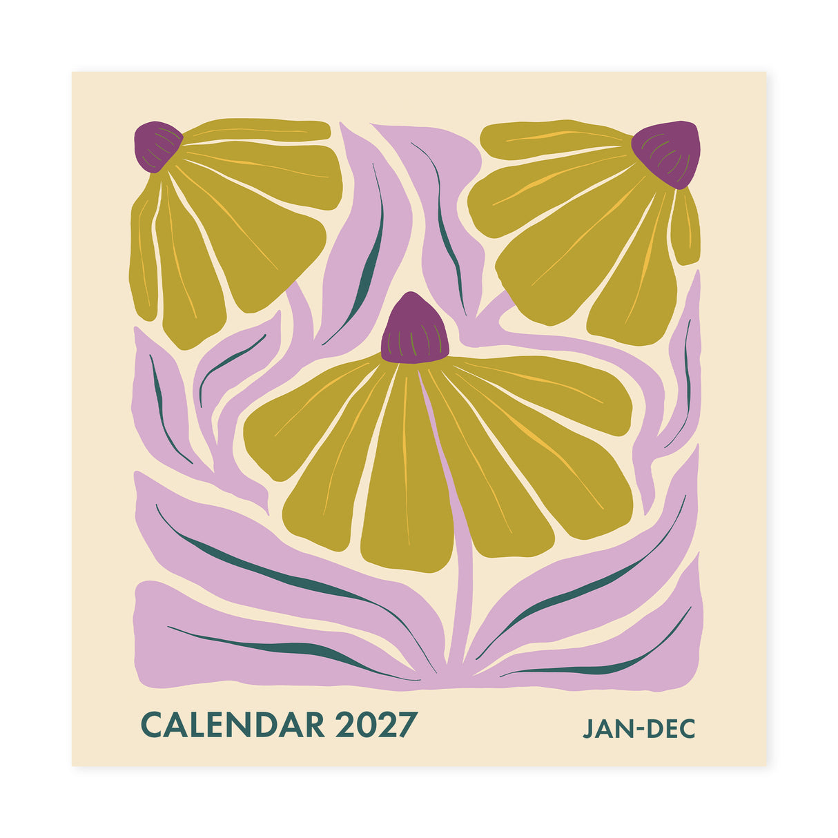 Retro Floral Square Wall Calendar 2027