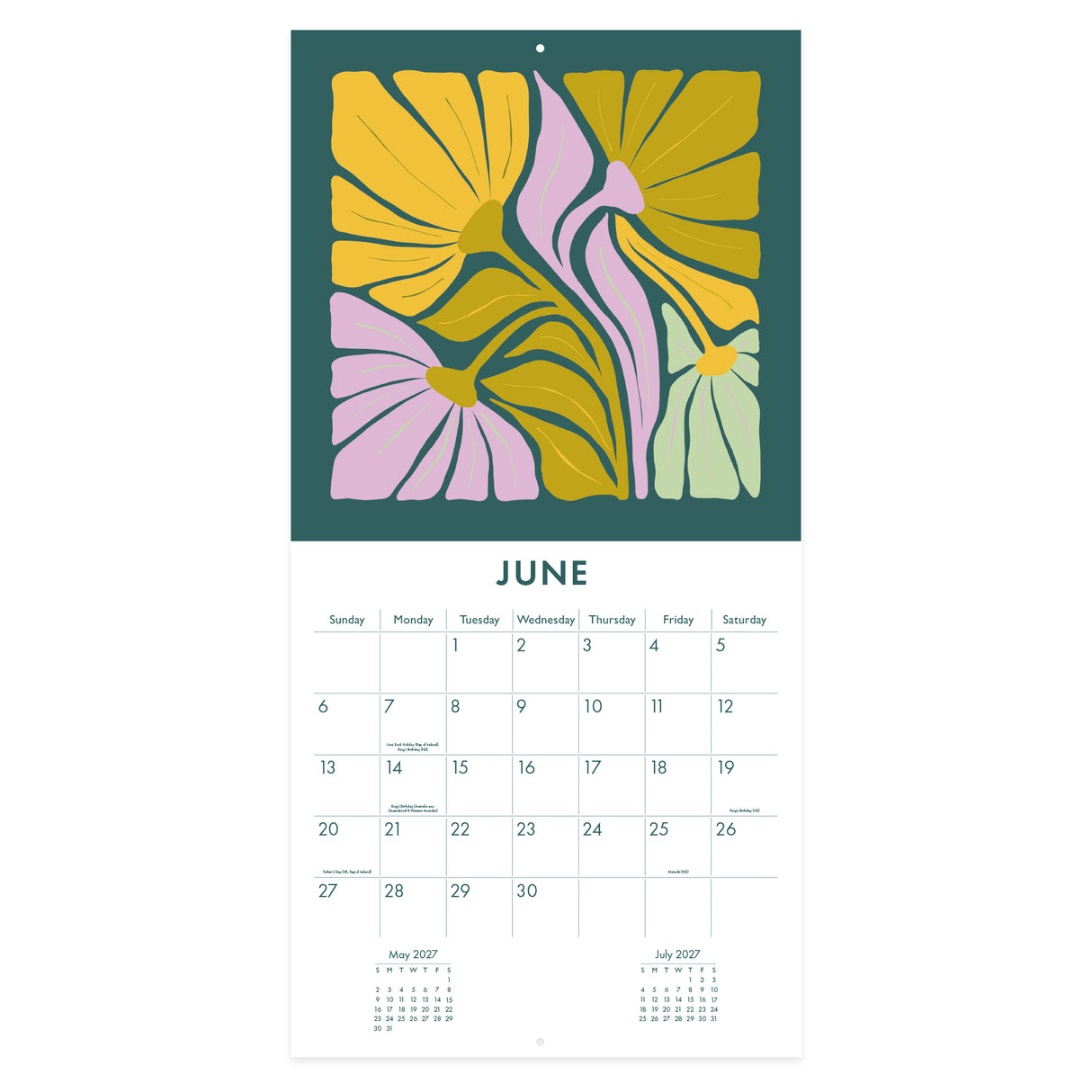 Retro Floral Square Wall Calendar 2027