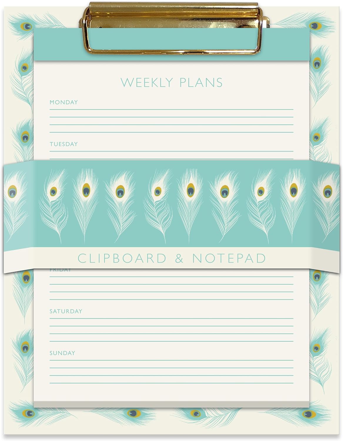 Peacock Feathers Weekly Planner Clipboard & Notepad Set