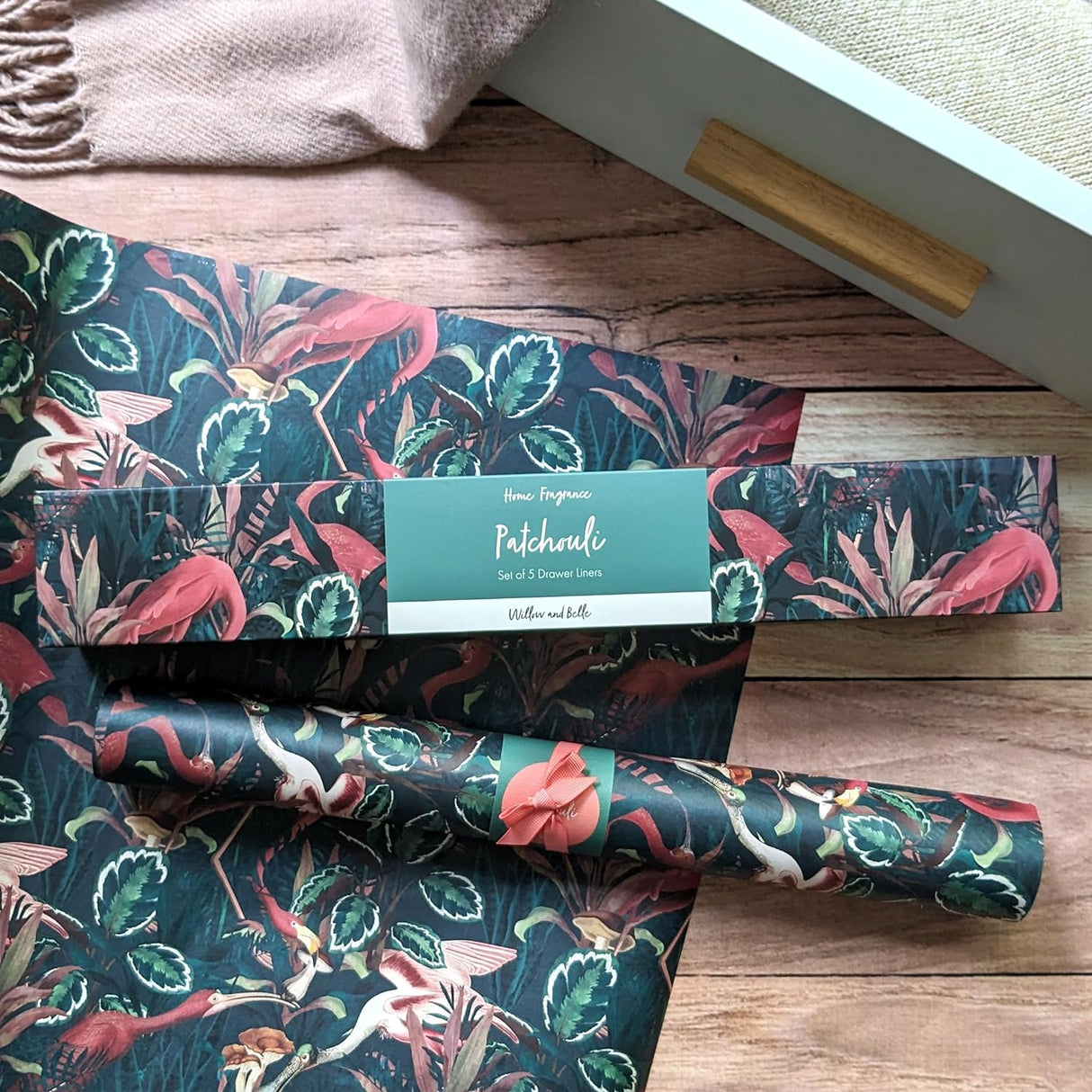 Willow and Belle Scented Drawer Liner - Set of 5 Patchouli - Jungle Green Design