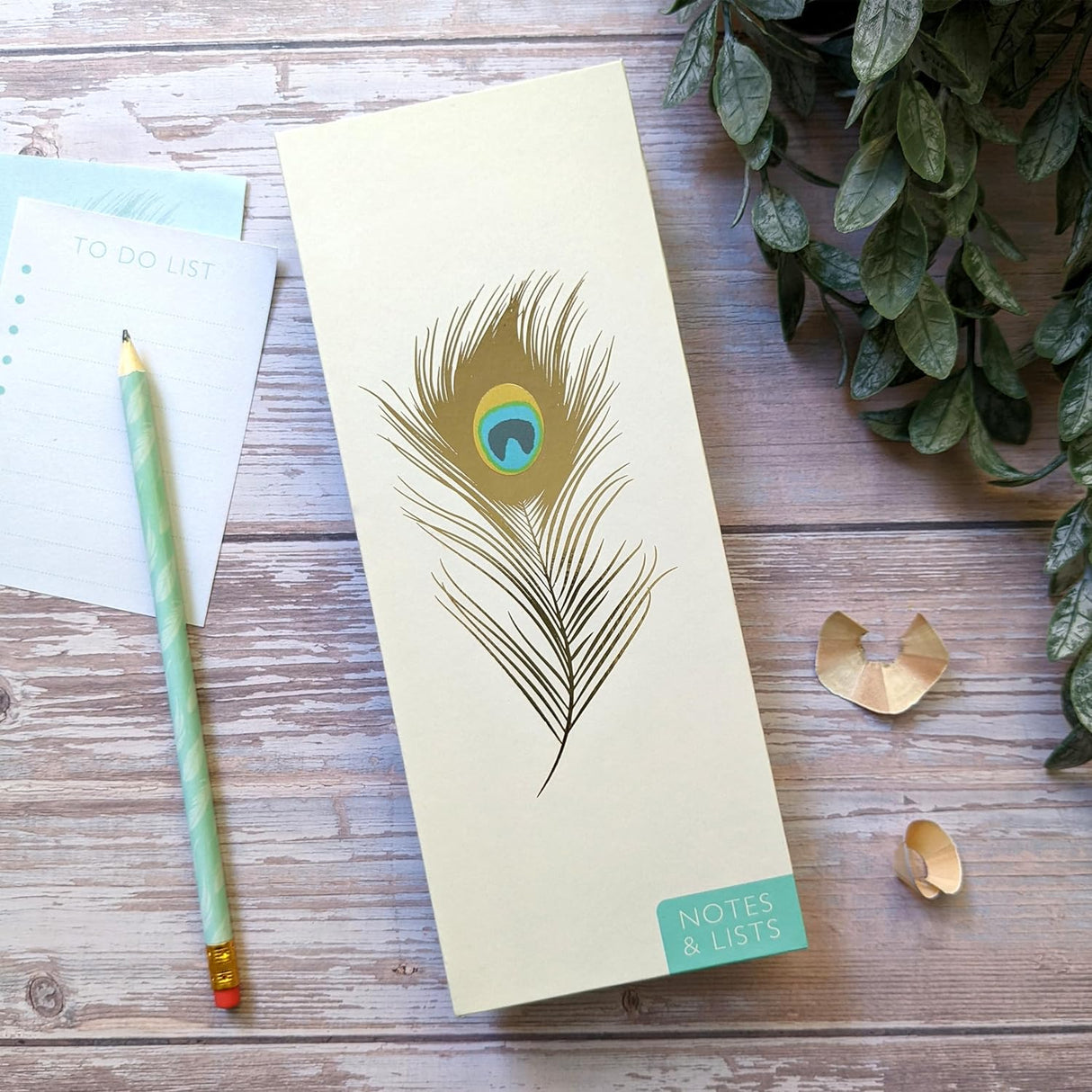 Peacock Feathers Tall Notepad & List Set With Pencil