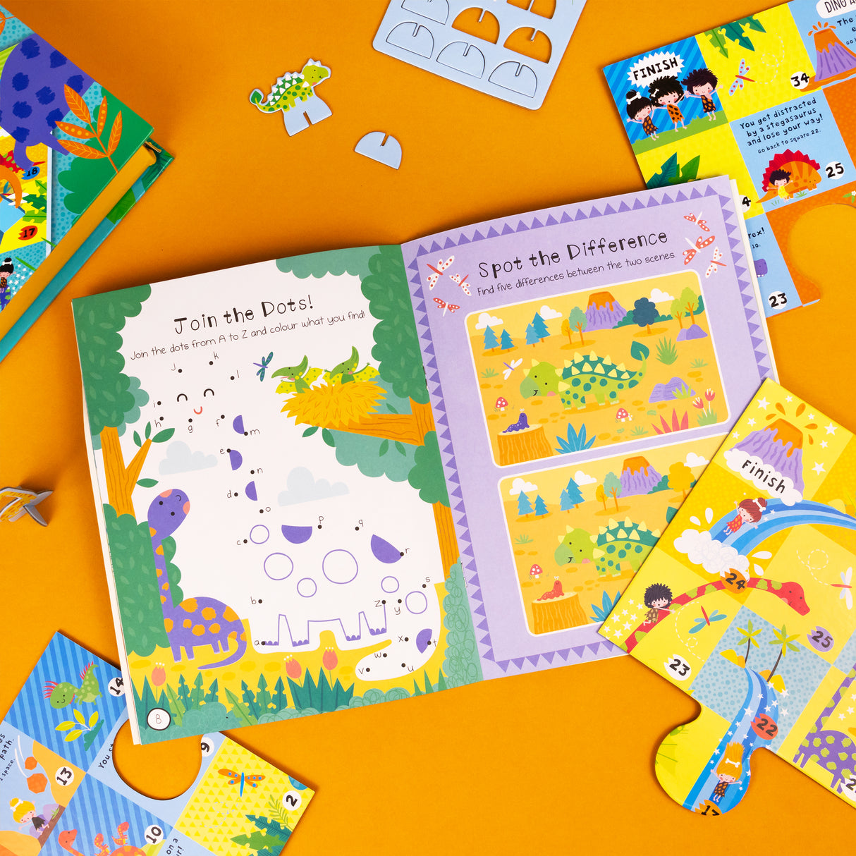 Dinosaur Board Game Set - Includes 2 Games and Activity Book