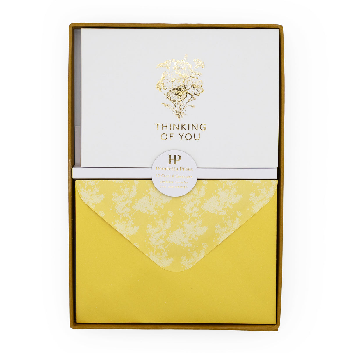12 Notecards and Envelopes in Gift Box - “Thinking Of You” Flower Bouquet Design