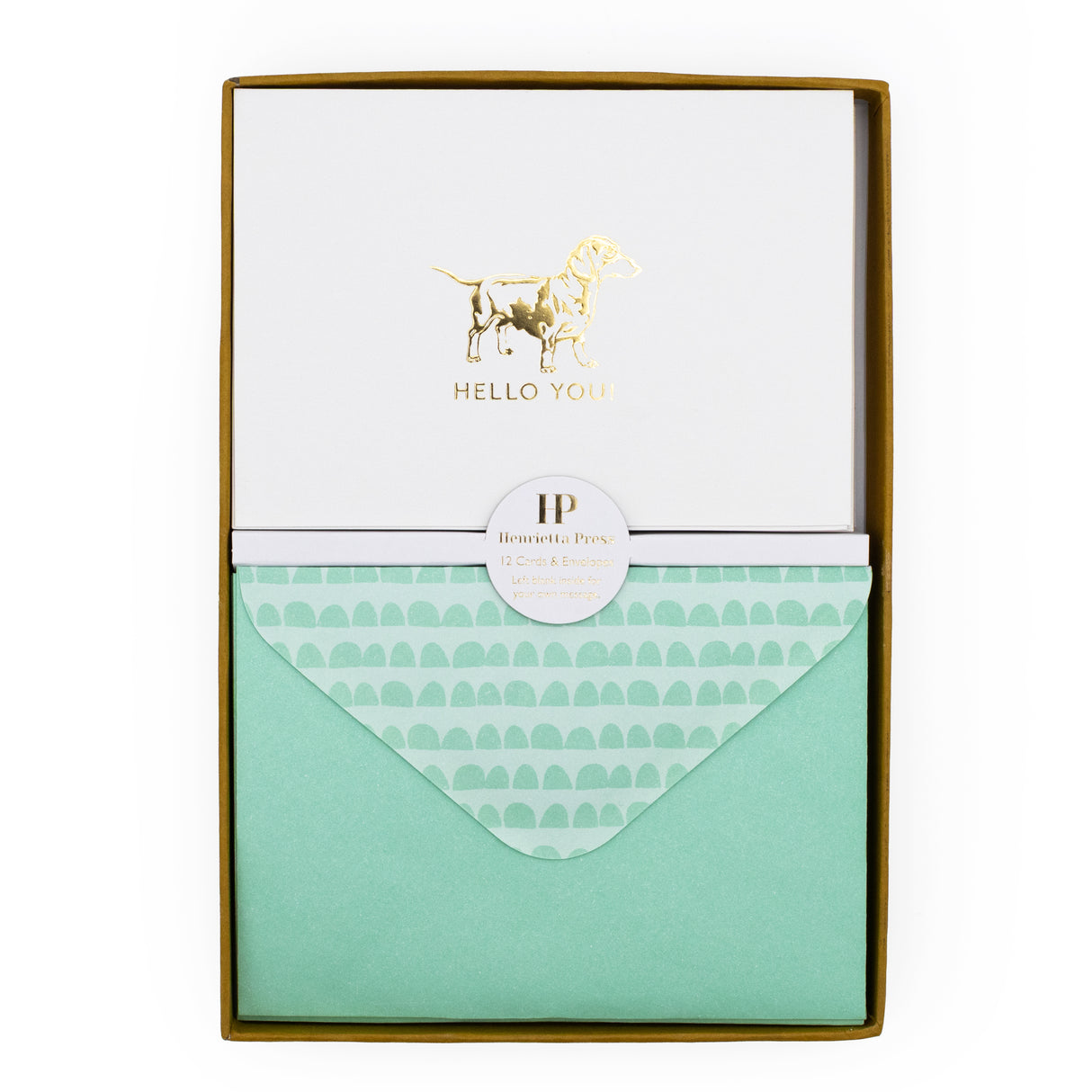 12 Notecards and Envelopes in Gift Box - “Hello You” Dachshund Design