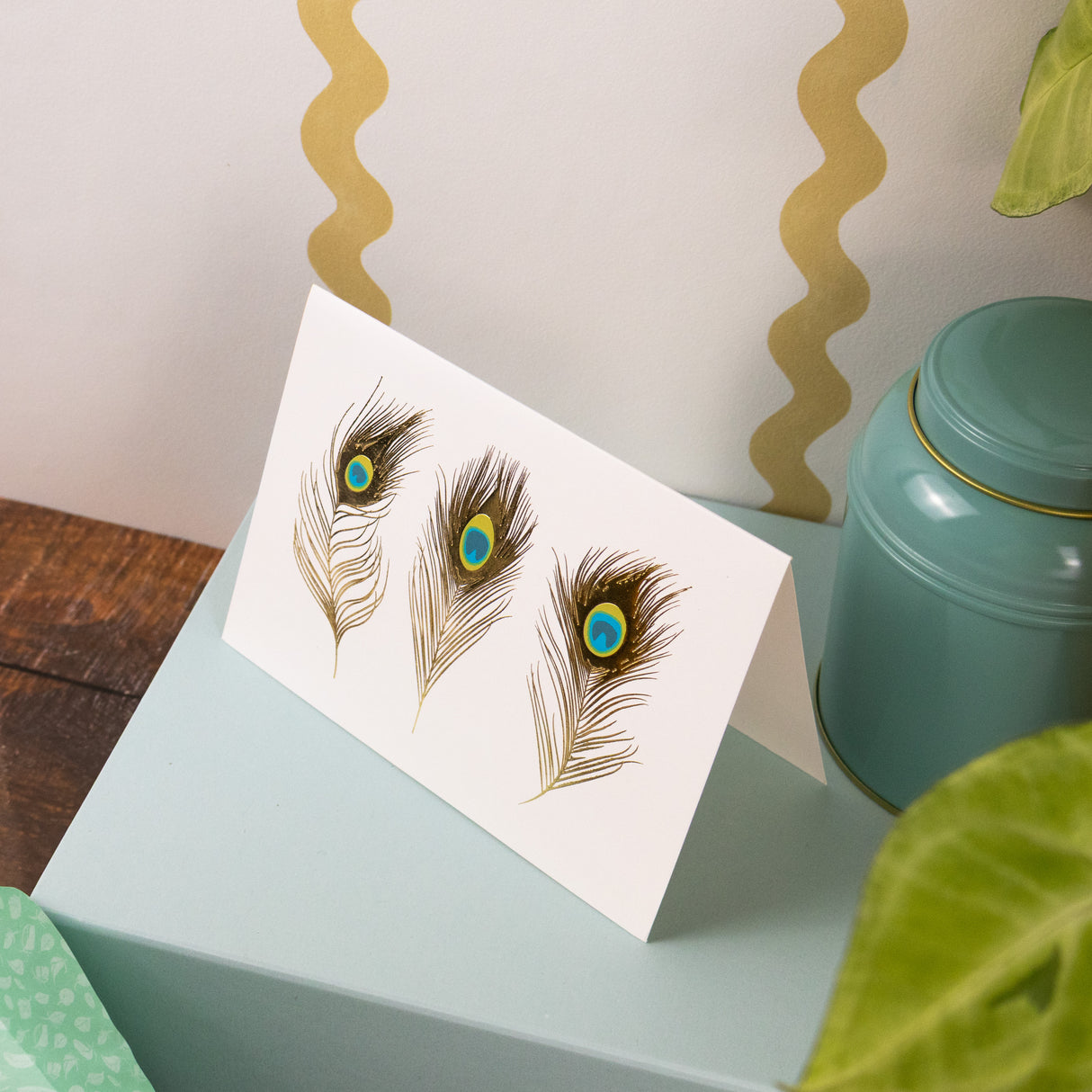 12 Notecards and Envelopes in Gift Box - Peacock Feathers Design
