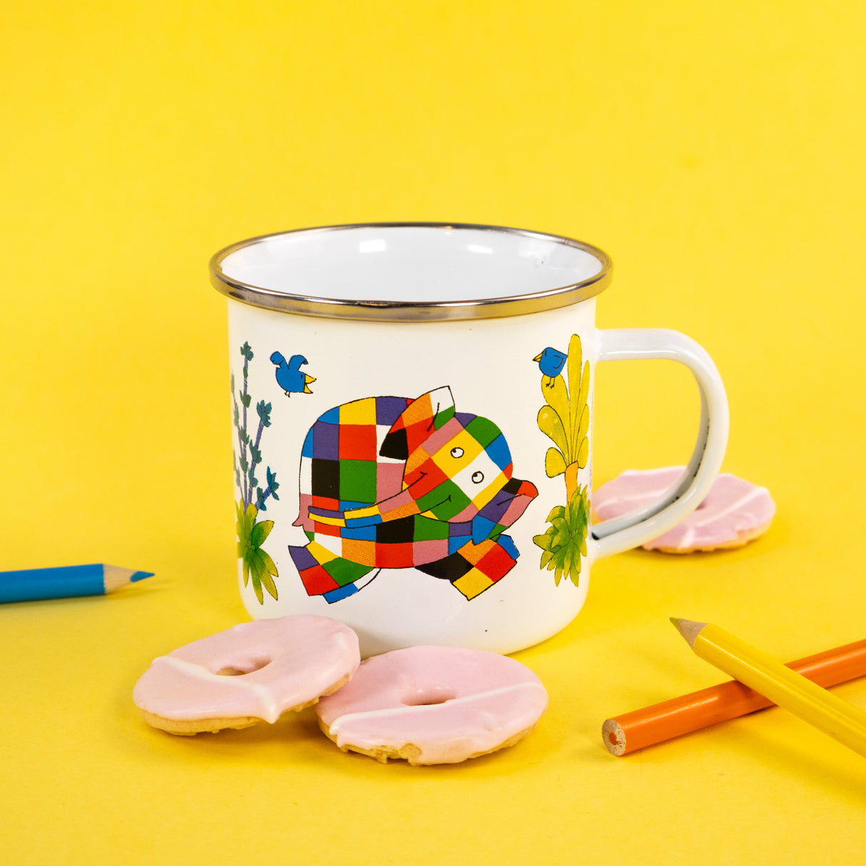 Elmer Enamel Mug - Bright & Colourful Elephant Design