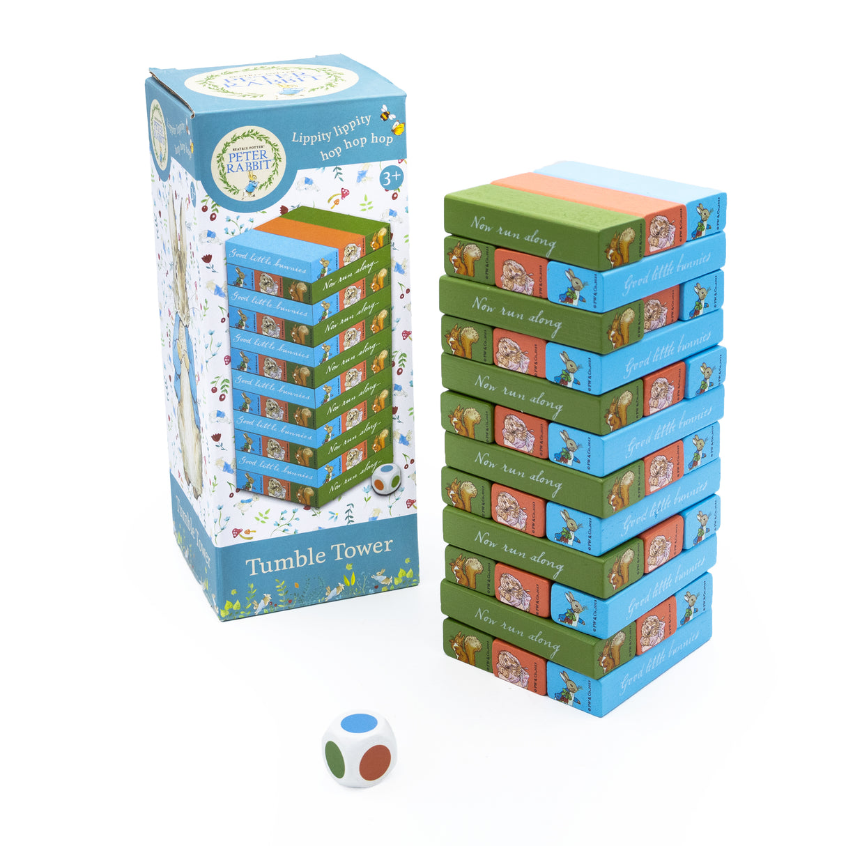 Peter Rabbit Tumble Tower Game - Wooden Stacking Set With Dice