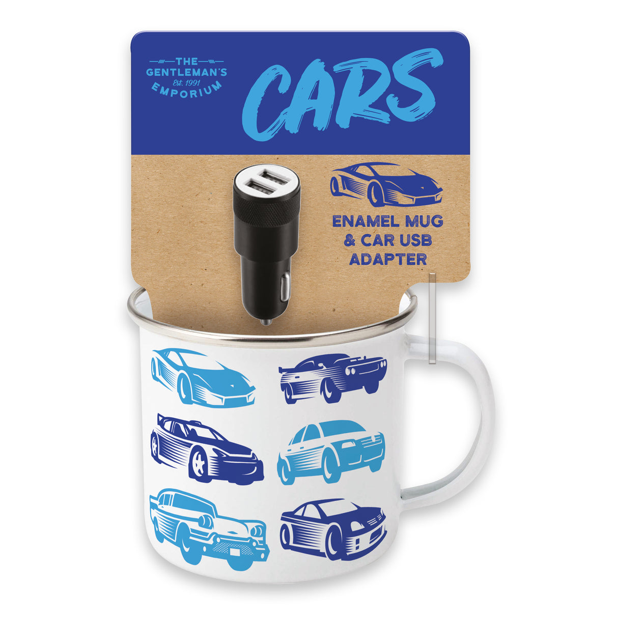 Gentleman’s Emporium Enamel Cars Mug & USB Adapter Set