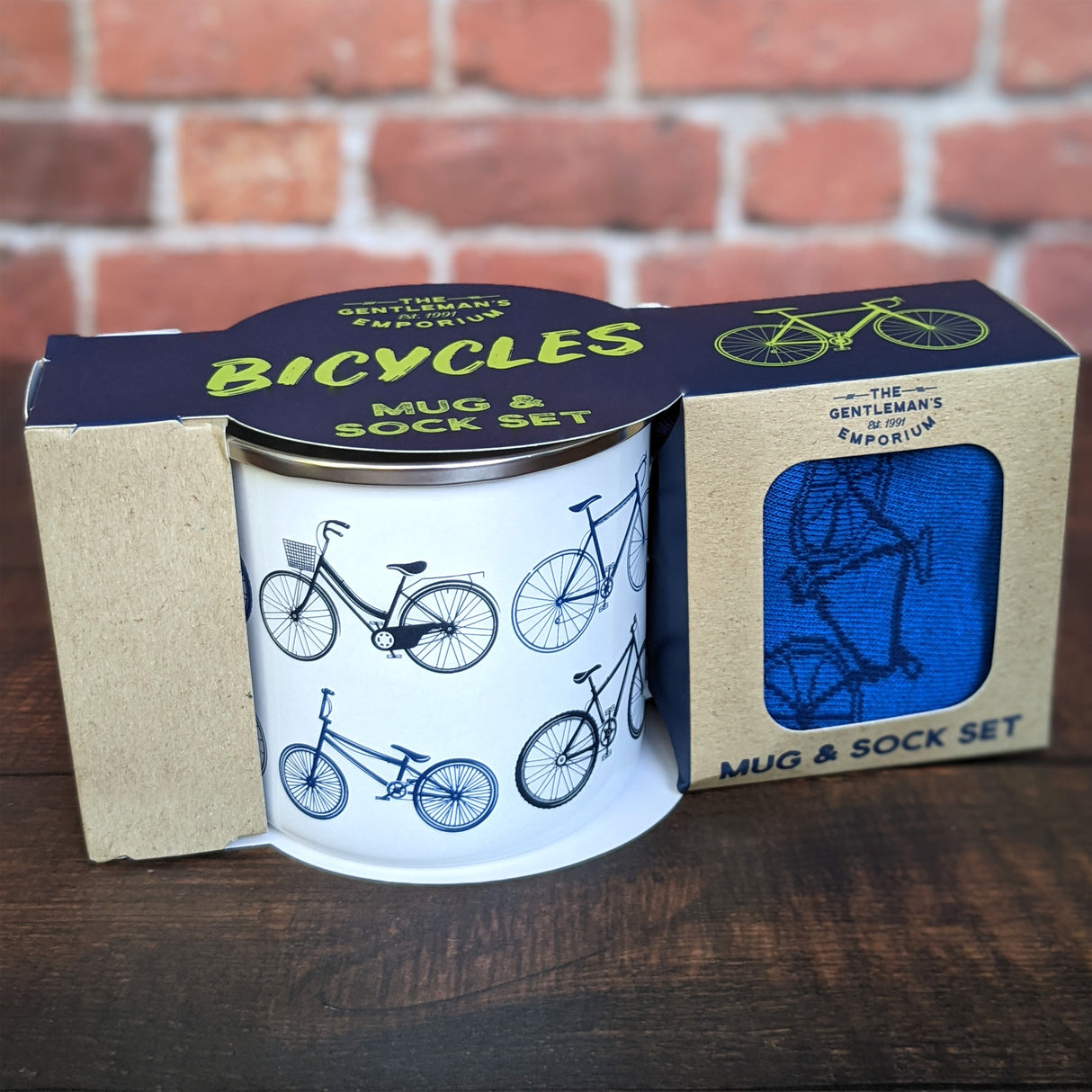 Gentleman’s Emporium Enamel Bicycles Mug & Sock Set