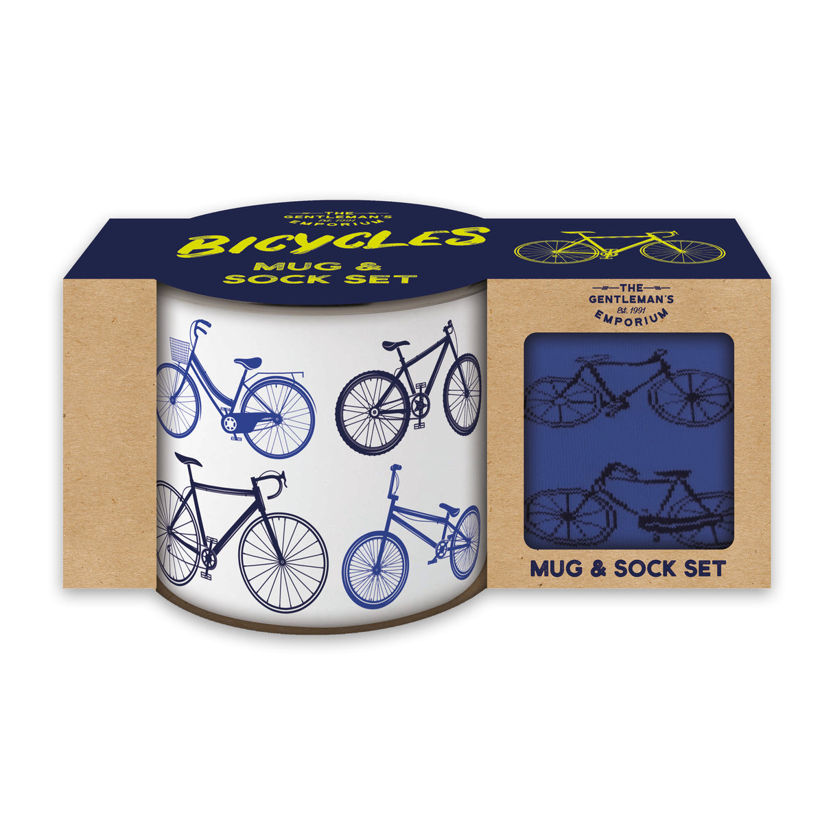 Gentleman’s Emporium Enamel Bicycles Mug & Sock Set
