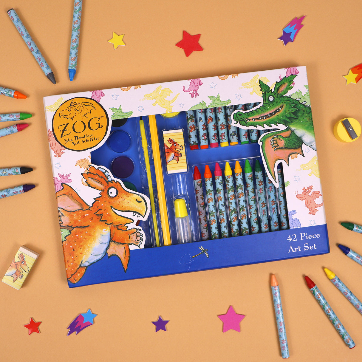 Zog Children's 42 Piece Art Set - For Ages 3 to 8 Years - Includes Paints and Crayons