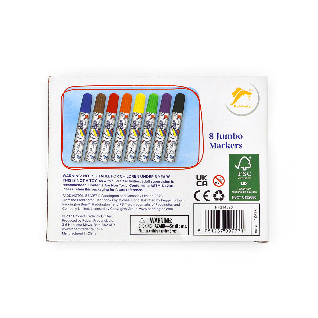 Paddington Jumbo Marker Pens – Set of 8 Colouring Pens for Kids – Art & Craft Stationery Gift