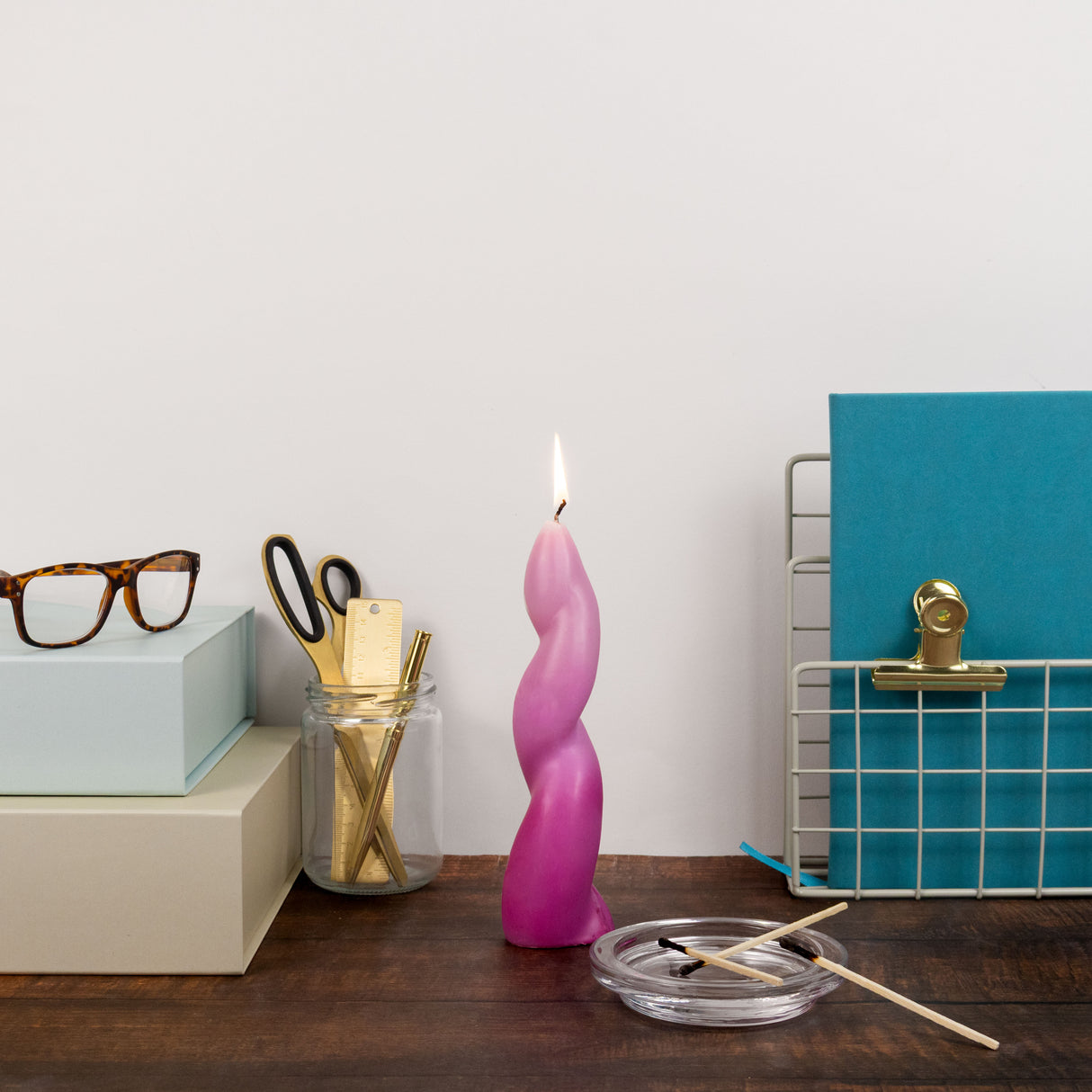 Elysian Twisted Design Table Candle In Gift Box