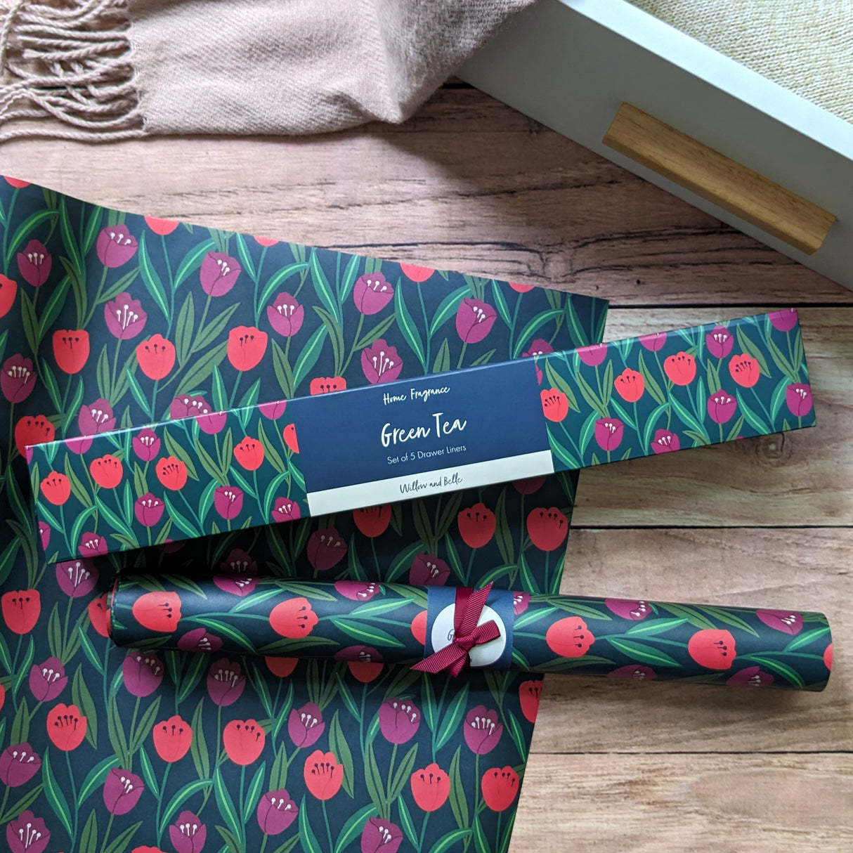 Scented Drawer Liner - Set of 5 Green Tea - Tulips Design