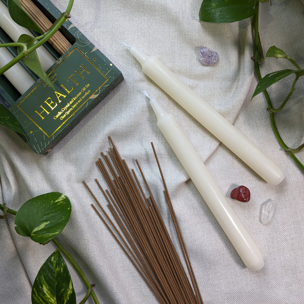 Orange Grove Health Candle, Crystal and Incense Set - Includes Two Candles and Three Crystal Stones