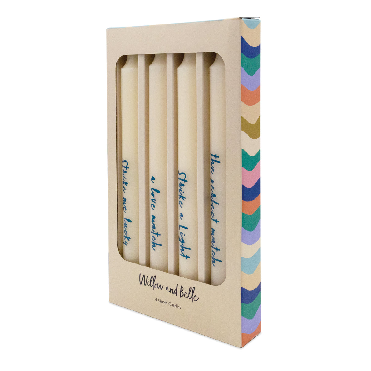 Willow and Belle Quote Design Table Candles In Gift Box Set Of Four