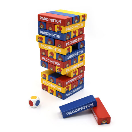 Paddington Tumble Tower Game – Wooden Block Stacking Game with Dice – Fun Family Activity Set