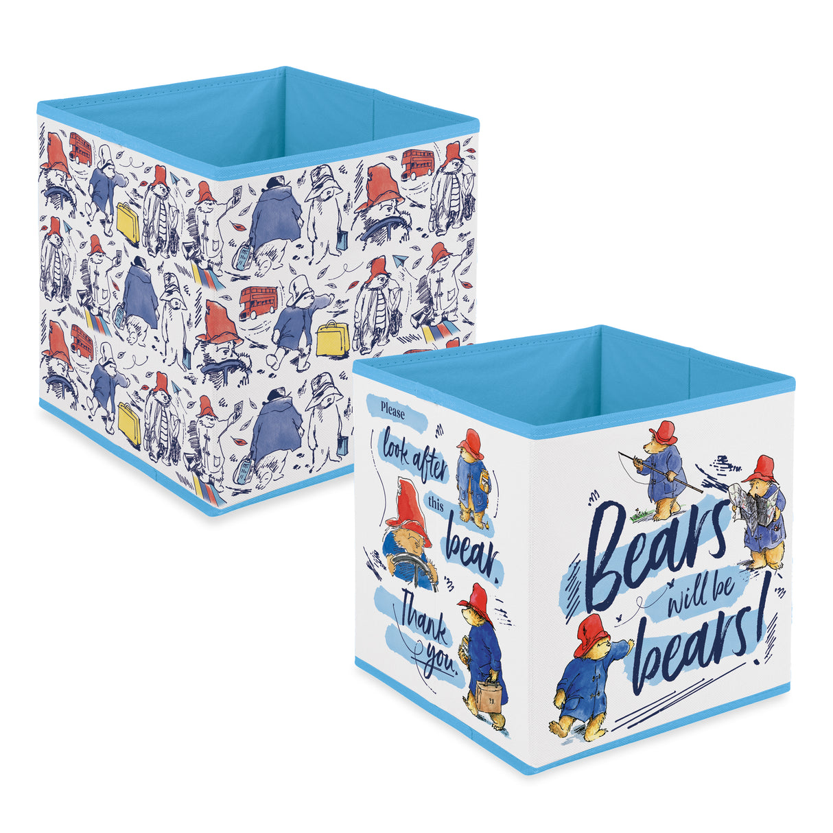 Paddington Fabric Storage Cubes – Pack of 2 Kids Organiser Boxes – Toy & Bedroom Storage Solution