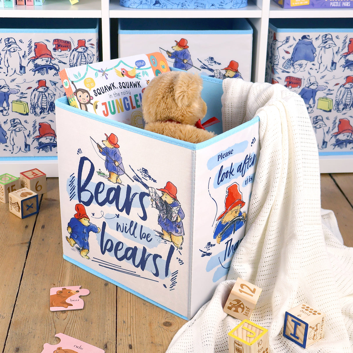 Paddington Fabric Storage Cubes – Pack of 2 Kids Organiser Boxes – Toy & Bedroom Storage Solution