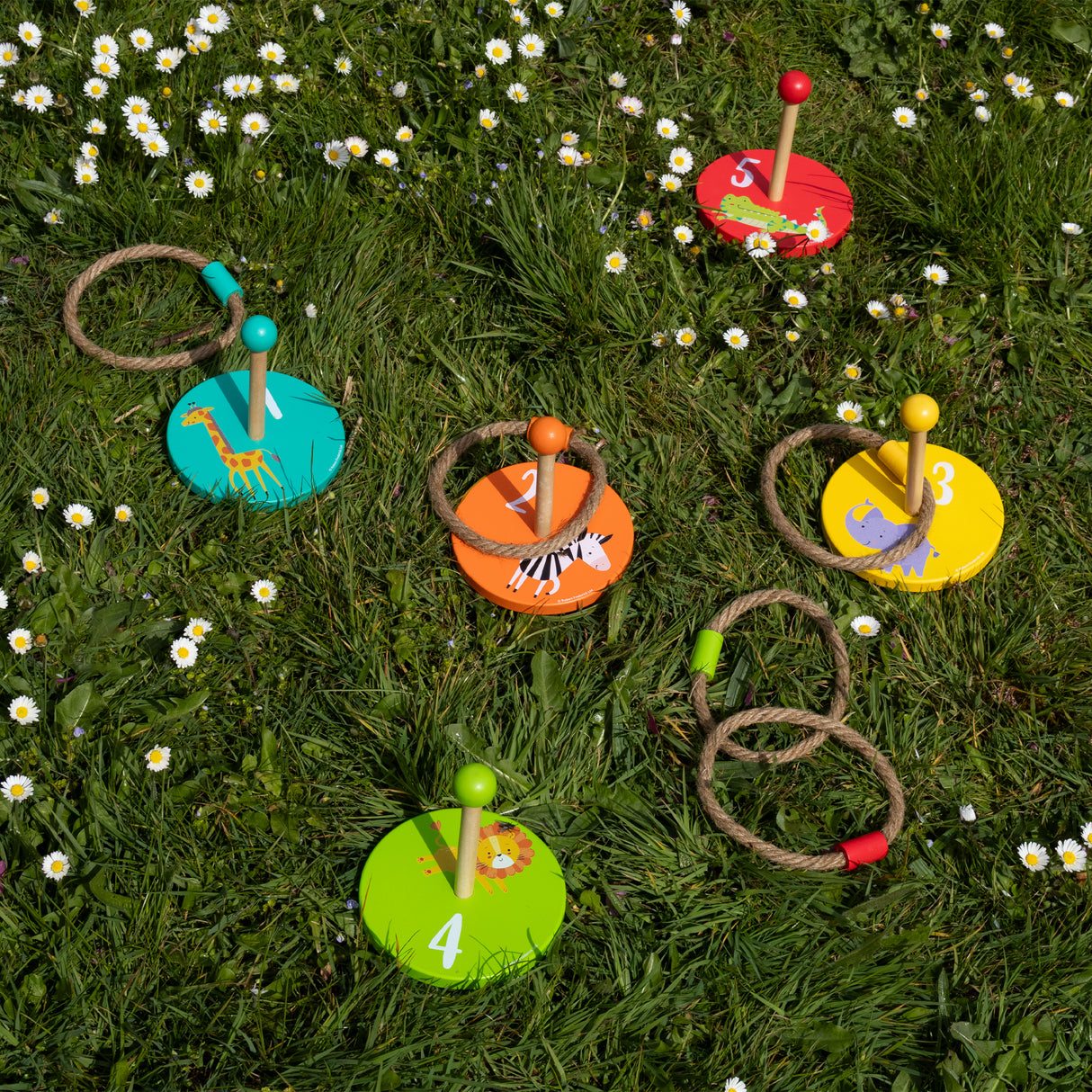 Jungle Animals Children's Wooden Ring Toss Set - Fun For All The Family