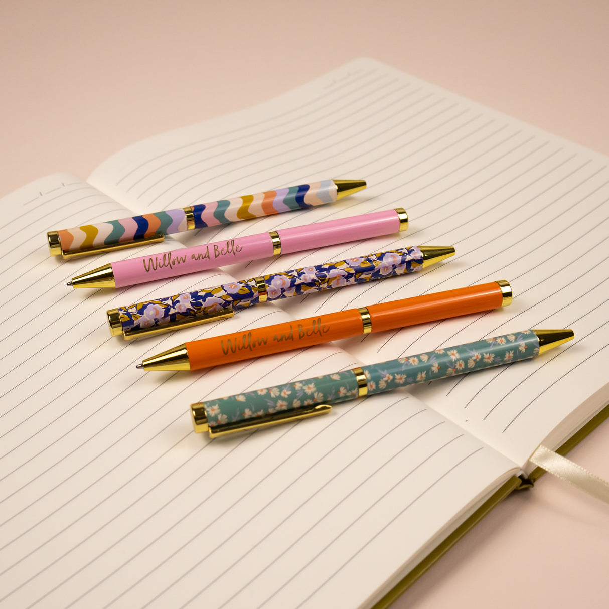 Willow and Belle Mixed Design Ballpoint Pens in Gift Box – Set of 5 Pens