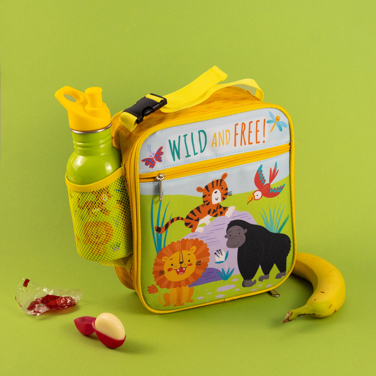 Children’s Jungle Animal Lunch Bag – Insulated Lunchbox with Side Pocket