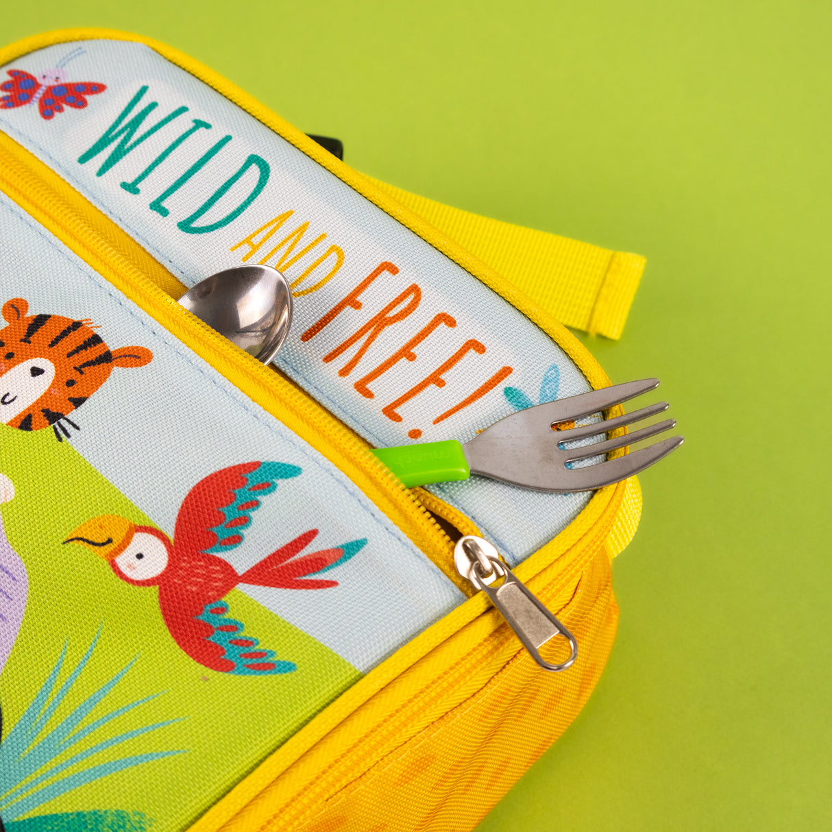Children’s Jungle Animal Lunch Bag – Insulated Lunchbox with Side Pocket