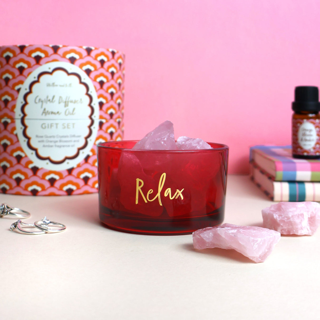 Rose Quartz Crystal Diffuser with Orange Blossom and Amber Fragrance Oil