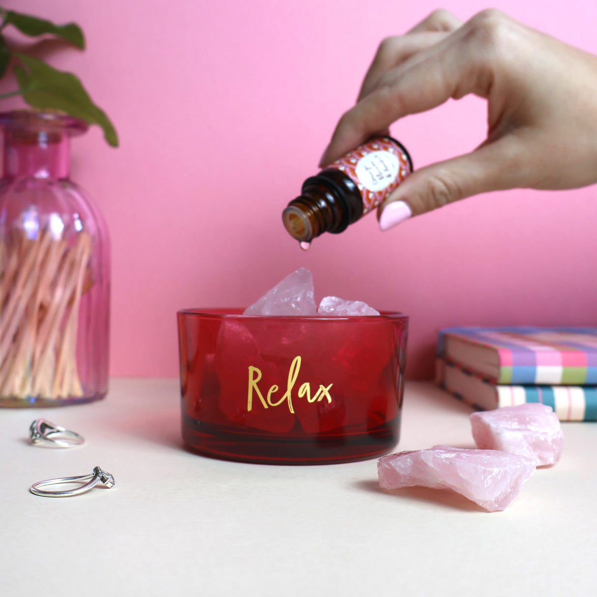 Rose Quartz Crystal Diffuser with Orange Blossom and Amber Fragrance Oil