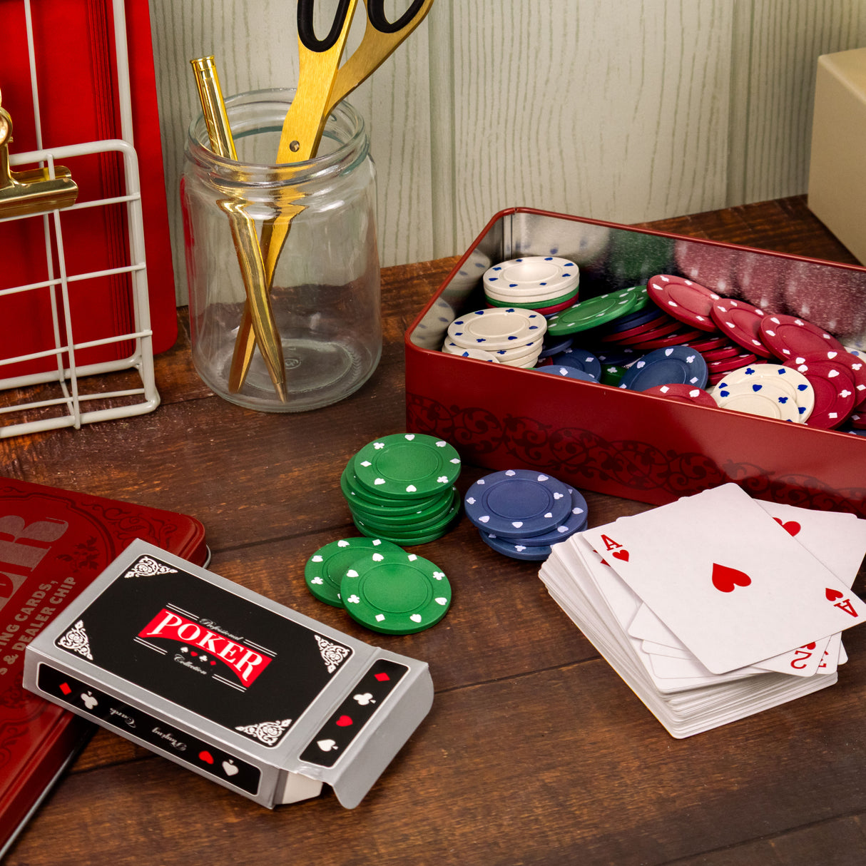 The Gentleman’s Emporium Poker Set – Classic Cards & Chips Gift in Burgundy Tin