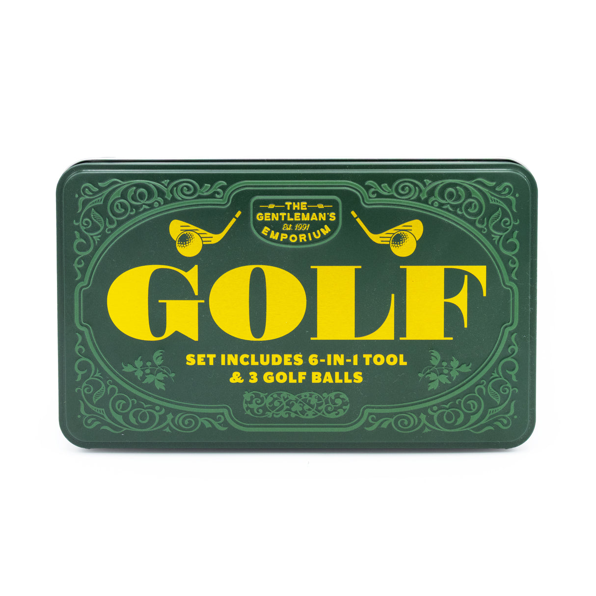 The Gentleman’s Emporium Golf Tin Set – 6-in-1 Golf Tool & 3 Balls