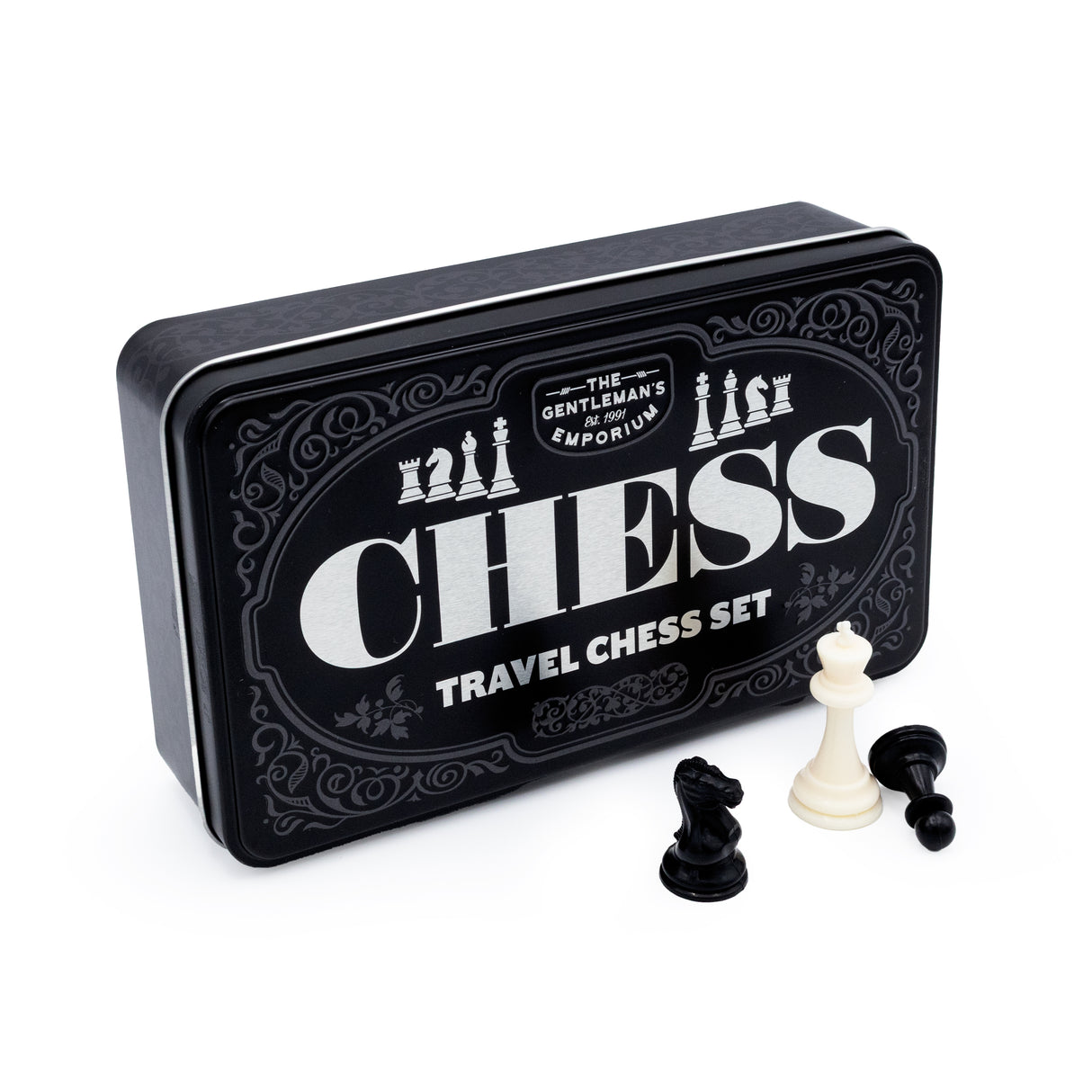 The Gentleman’s Emporium Chess Travel Set – Classic Portable Board Game in Tin