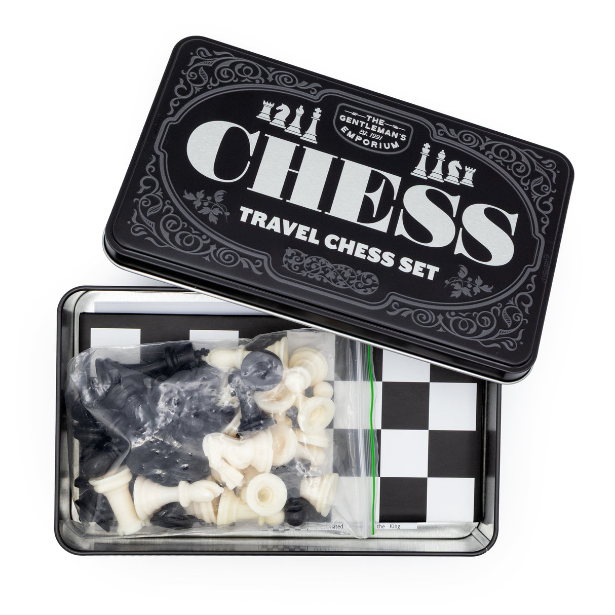 The Gentleman’s Emporium Chess Travel Set – Classic Portable Board Game in Tin