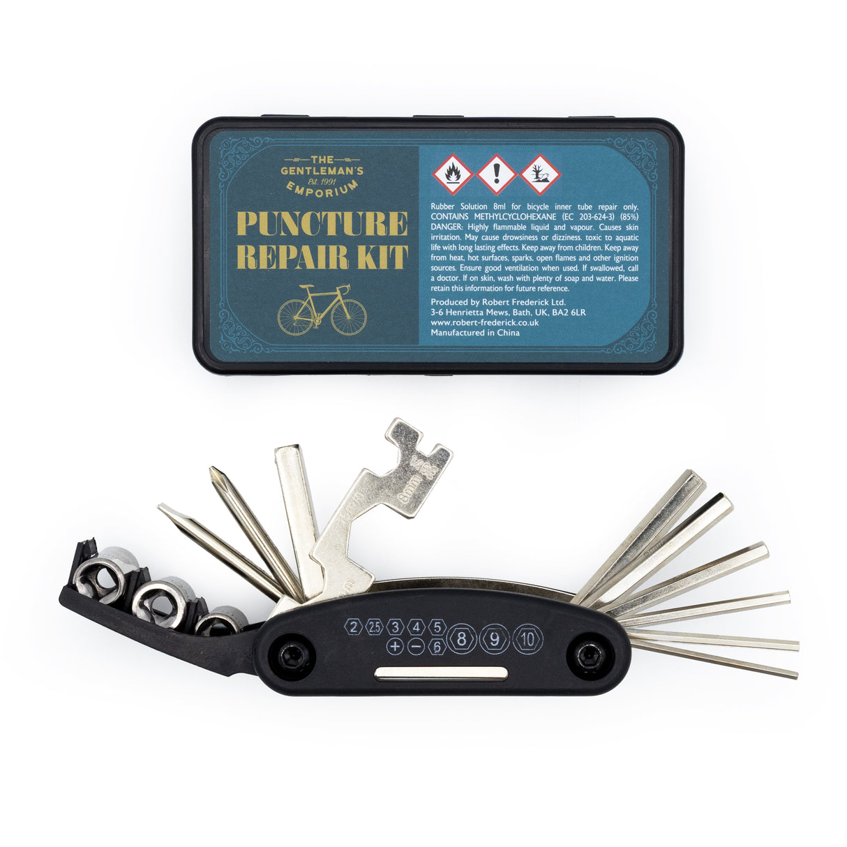 The Gentleman’s Emporium Bicycle Tin Set – Multi-Tool & Puncture Repair Kit
