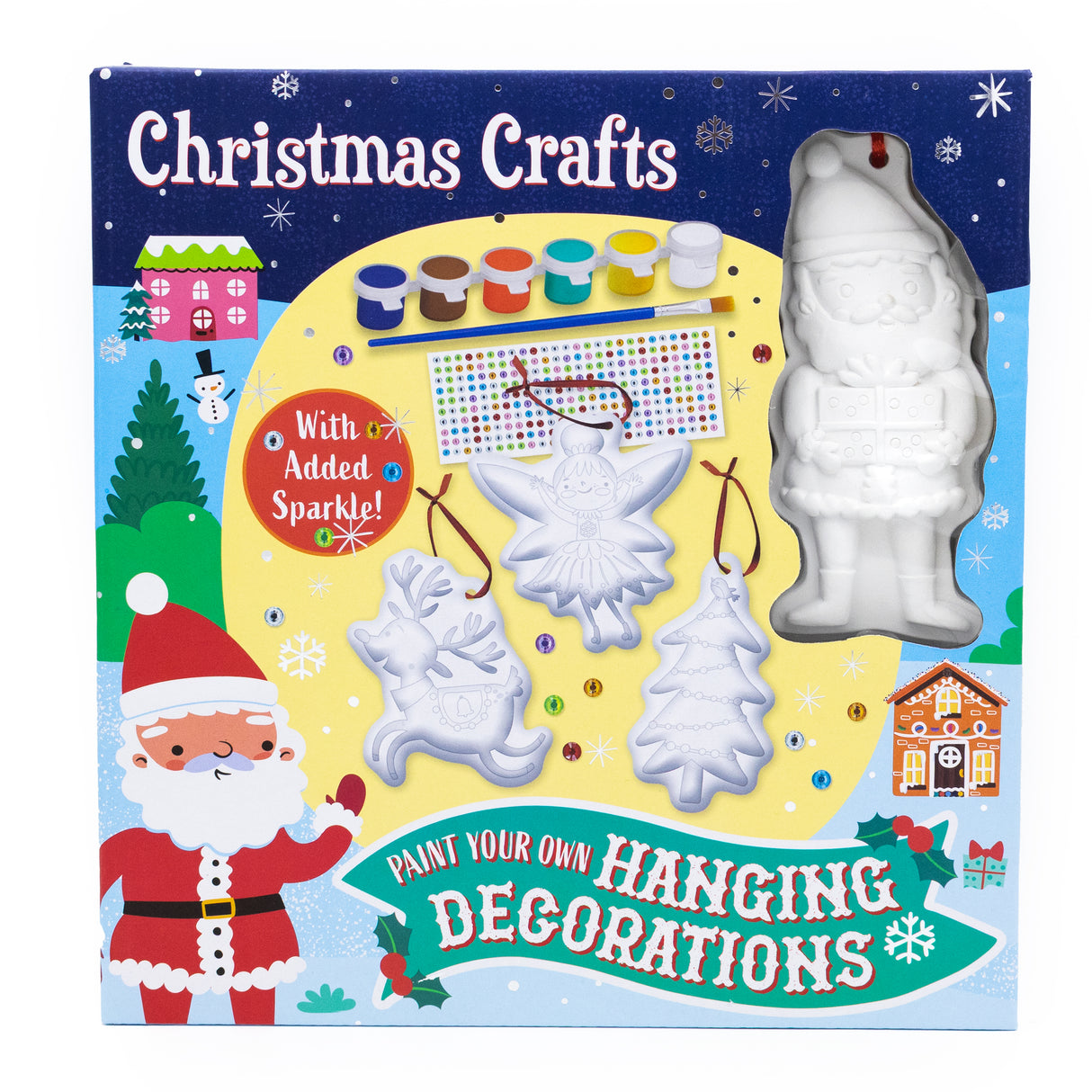 Christmas Crafts Paint Your Own Hanging Decorations – Kids’ Festive Art & Craft Kit with Paints, Brush & Sparkly Stickers