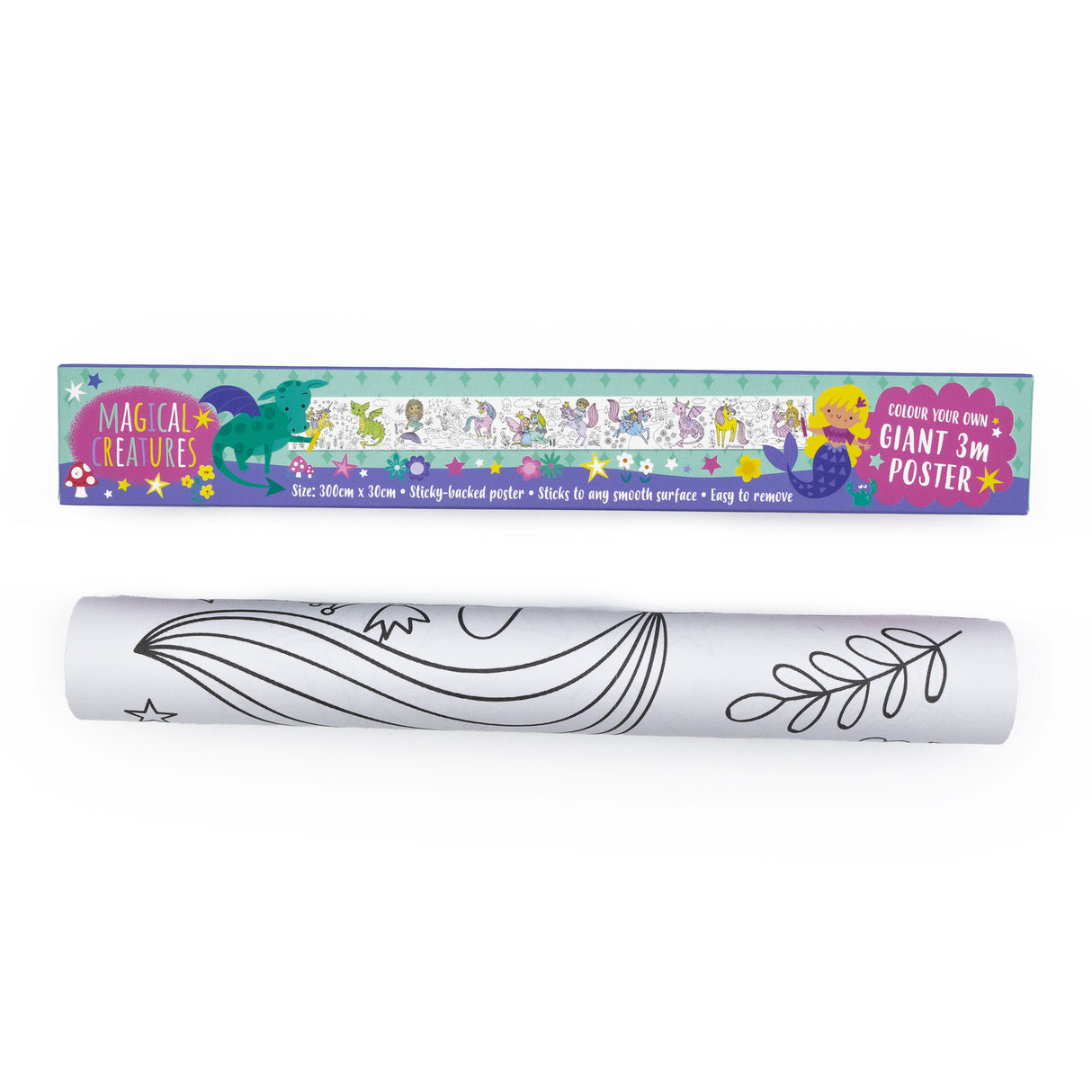 Colour Your Own 3m Magical Creatures Poster – Unicorns, Castles & Rainbows Activity