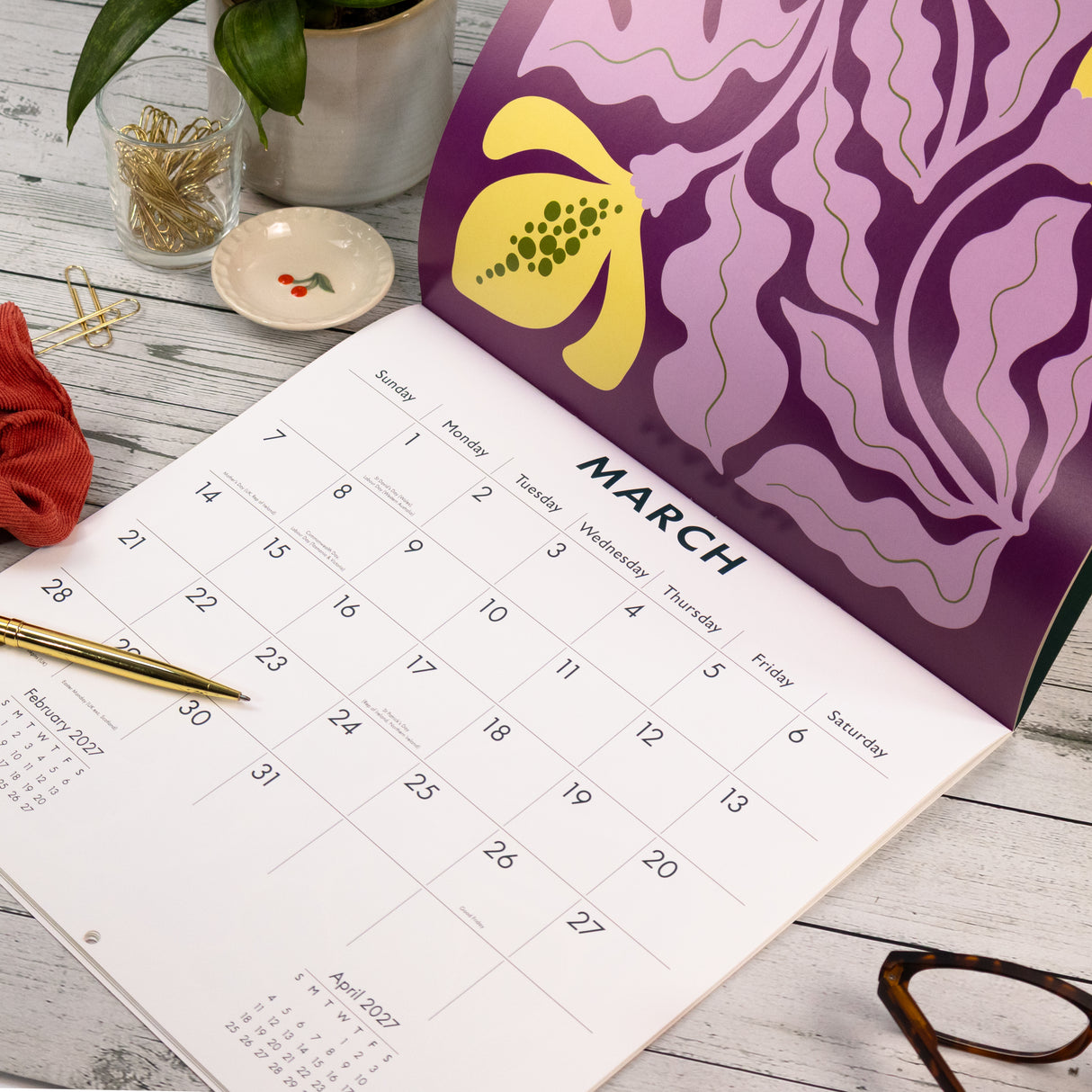 Retro Floral Square Wall Calendar 2027