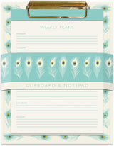 Peacock Feathers Weekly Planner Clipboard & Notepad Set