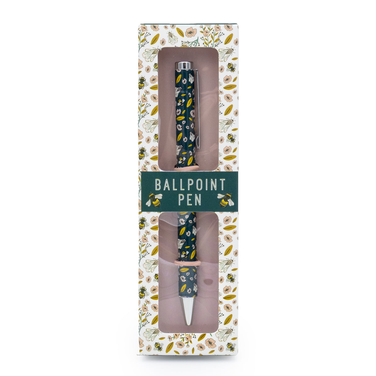 Beekeeper Ballpoint Pen – Black Ink Pen with Floral Bee Design & Gold Trim in Gift Box – Stationery Gift for Gardeners & Bee Lovers