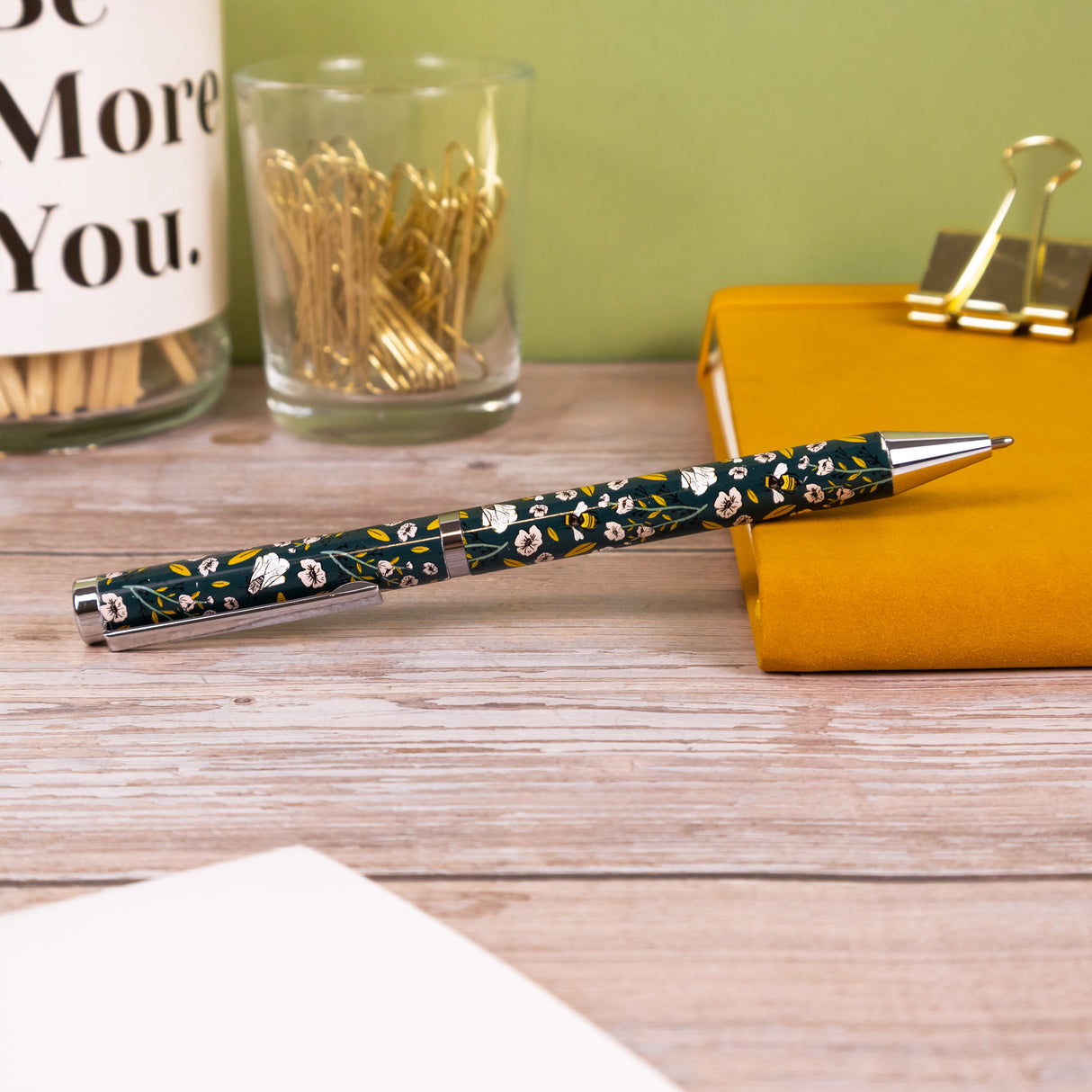 Beekeeper Ballpoint Pen – Black Ink Pen with Floral Bee Design & Gold Trim in Gift Box – Stationery Gift for Gardeners & Bee Lovers
