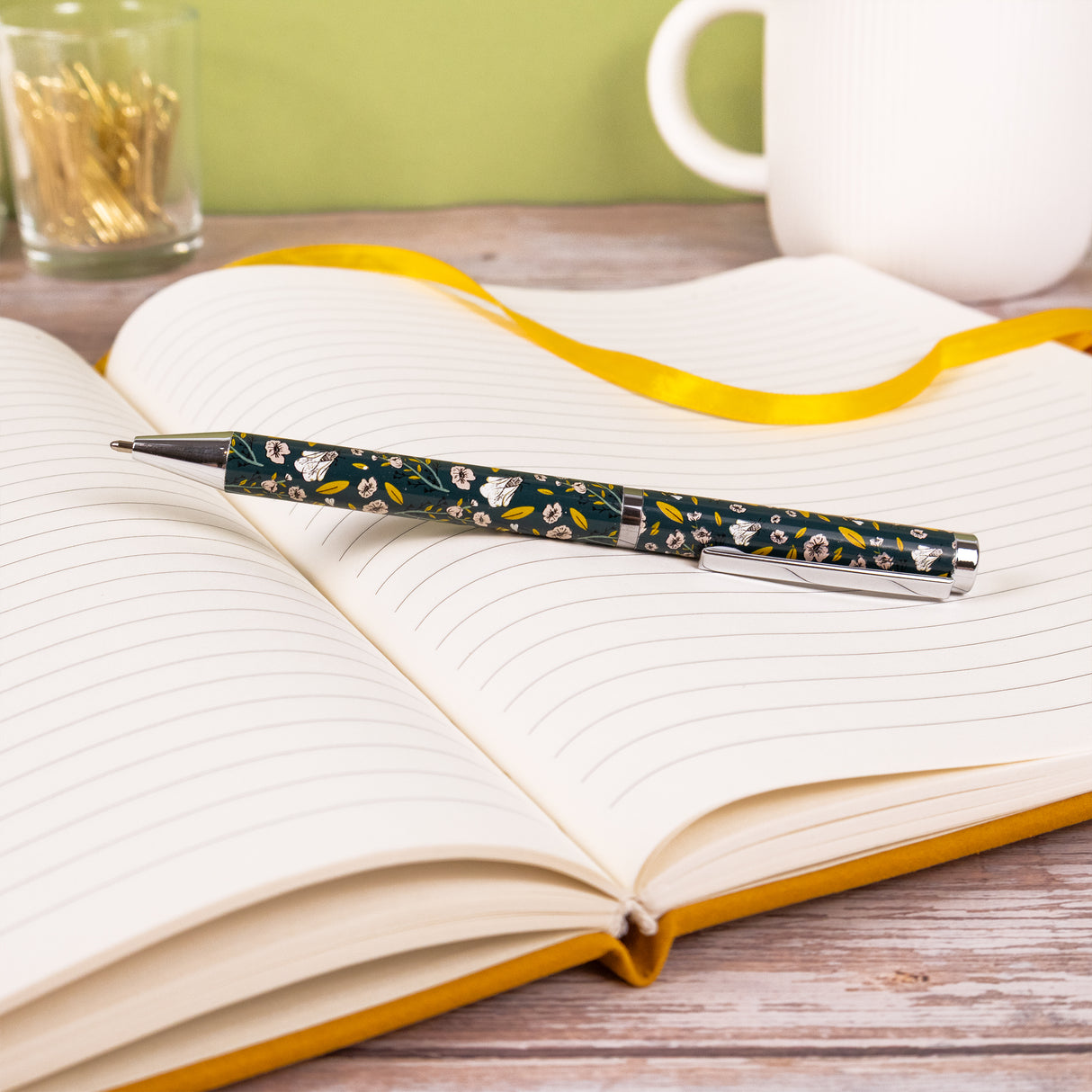 Beekeeper Ballpoint Pen – Black Ink Pen with Floral Bee Design & Gold Trim in Gift Box – Stationery Gift for Gardeners & Bee Lovers